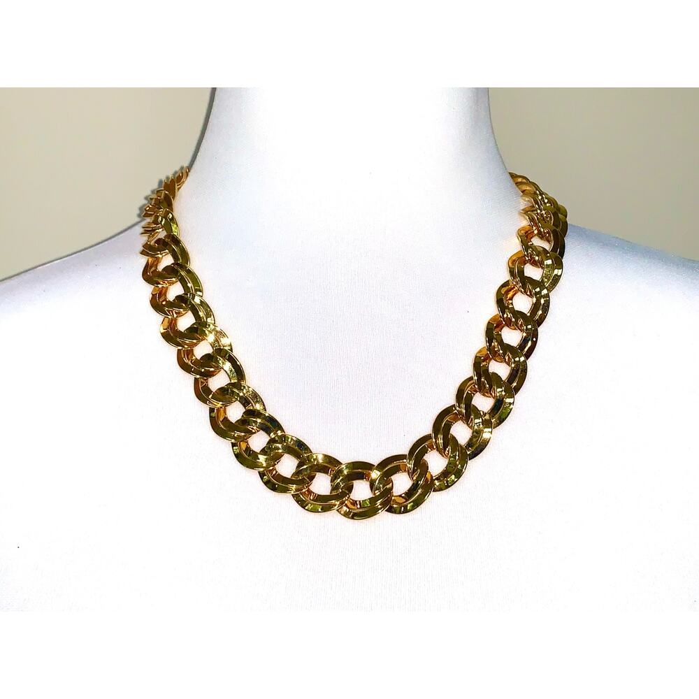 Vintage Monet Gold Tone Chunky Double Curb Link Statement Necklace